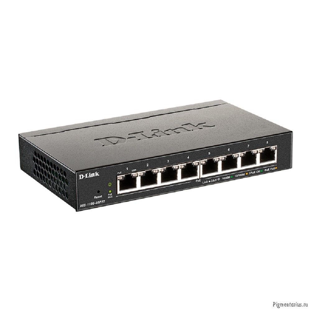 D-Link DGS-1100-08PV2/A4A Настраиваемый L2 коммутатор с 8 портами 10/100/1000Base-T (8 портов PoE 80