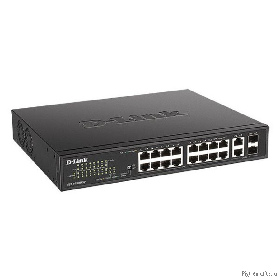 D-Link DES-1018MPV2/A1A Неуправляемый коммутатор с 16 портами 10/100Base-TX и 2 комбо-портами 100/10