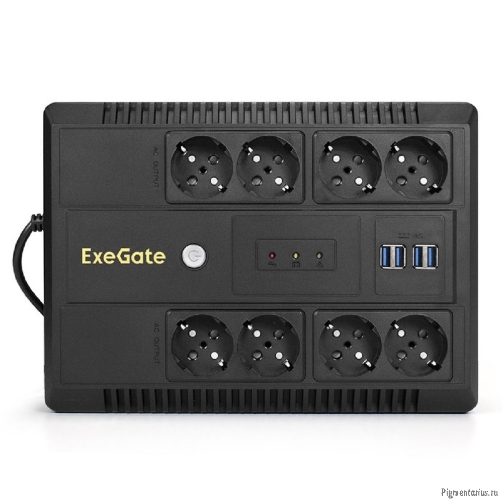 Exegate EX293854RUS ИБП ExeGate NEO NNB-800.LED.AVR.8SH.CH <800VA/480W, LED, AVR, 8*Schuko, 4*USB-по