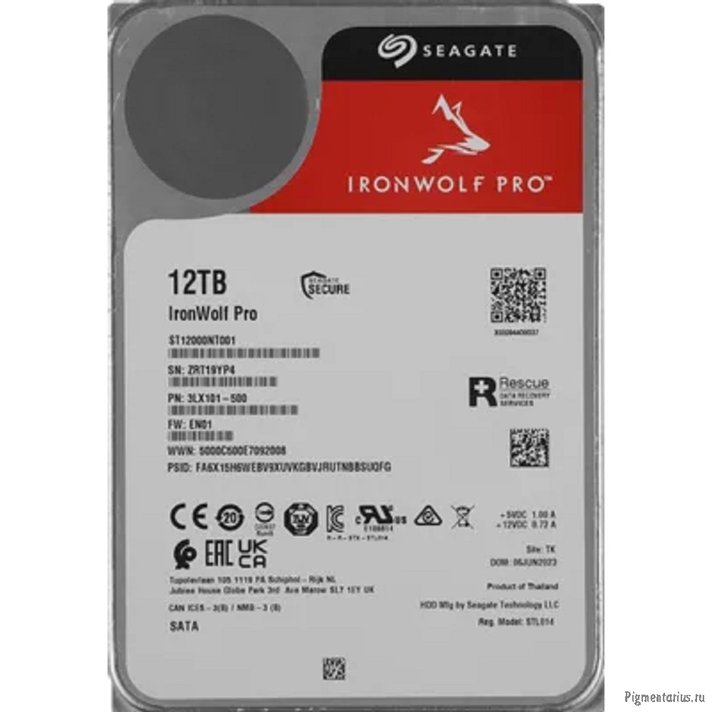 12TB Seagate Ironwolf Pro (ST12000NT001) {SATA 6.0Gb/s, 7200 rpm, 256mb buffer, 3.5", для NAS}