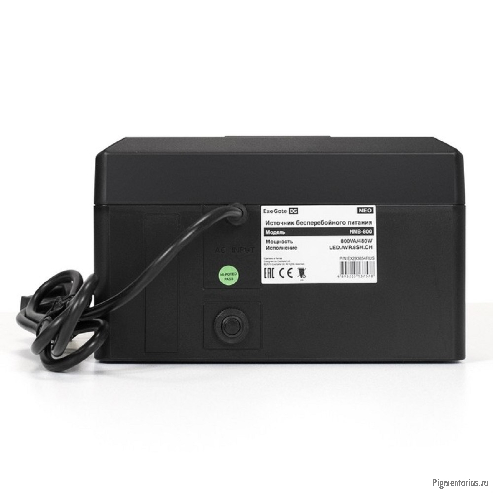 Exegate EX293854RUS ИБП ExeGate NEO NNB-800.LED.AVR.8SH.CH <800VA/480W, LED, AVR, 8*Schuko, 4*USB-по