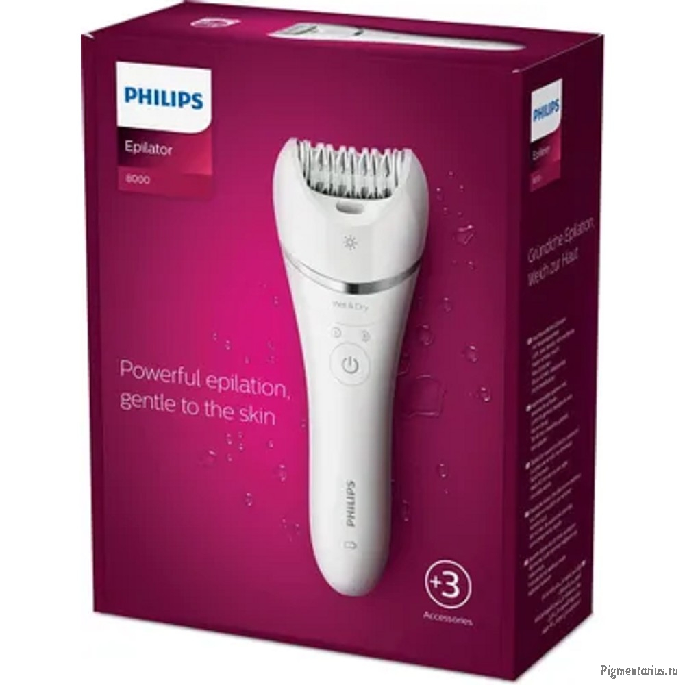 PHILIPS BRE700/01 Эпилятор  2 скорости, широкая головка, Wet&Dry, беспроводной, opti light, 2 аксесс
