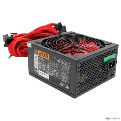 Ginzzu PC800 14CM(Red) 80+ black,APFC,24+4p,4 PCI-E(6+2), 7*SATA, 4*IDE,оплетка, кабель питания,цвет