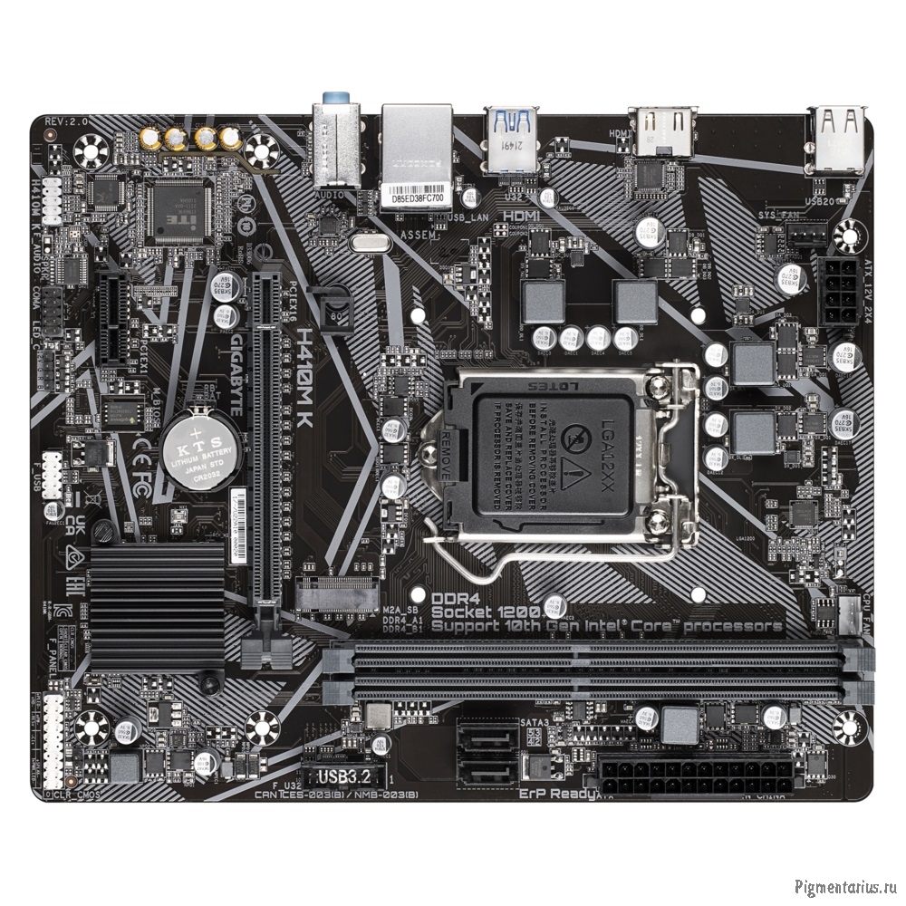 Gigabyte H410M K 2.0 (LGA1200, Q470E, 2*DDR4 (2933), 2*SATA RAID, M.2, 2*PCIe, HDMI, 2*USB 3.2, 4*US