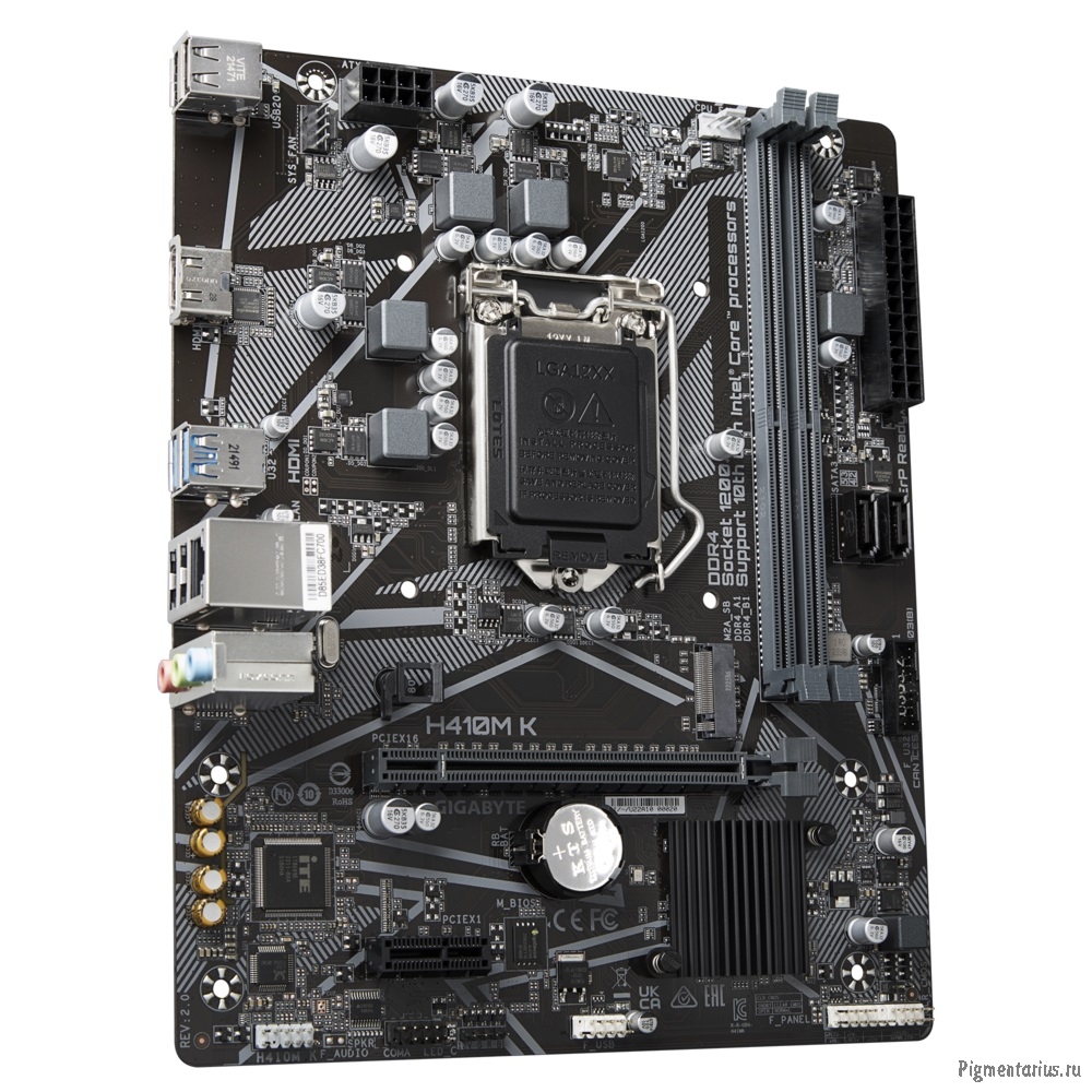 Gigabyte H410M K 2.0 (LGA1200, Q470E, 2*DDR4 (2933), 2*SATA RAID, M.2, 2*PCIe, HDMI, 2*USB 3.2, 4*US