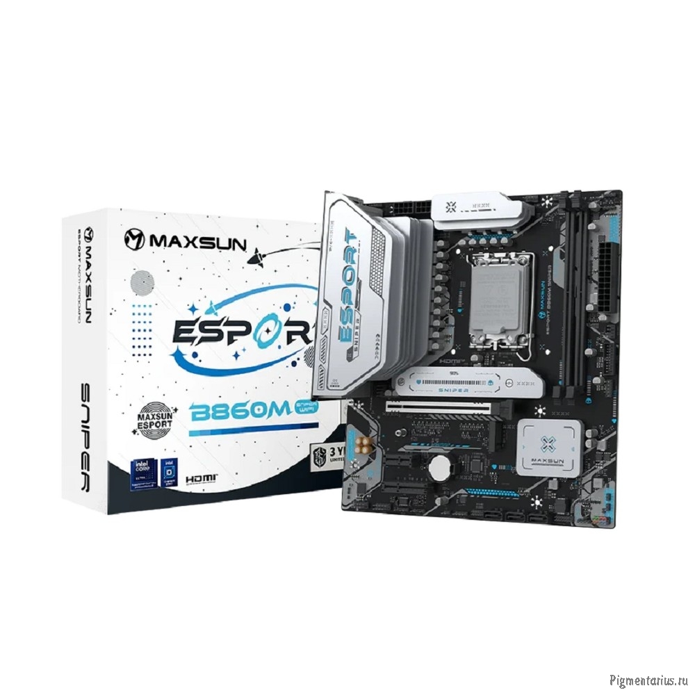 MAXSUN MS-eSport B860M SNIPER WIFI (Socket 1851, mATX, 2*DDR5(96Gb), DP/HDMI, 2xSATA3, 2*M.2,xPCI-Ex