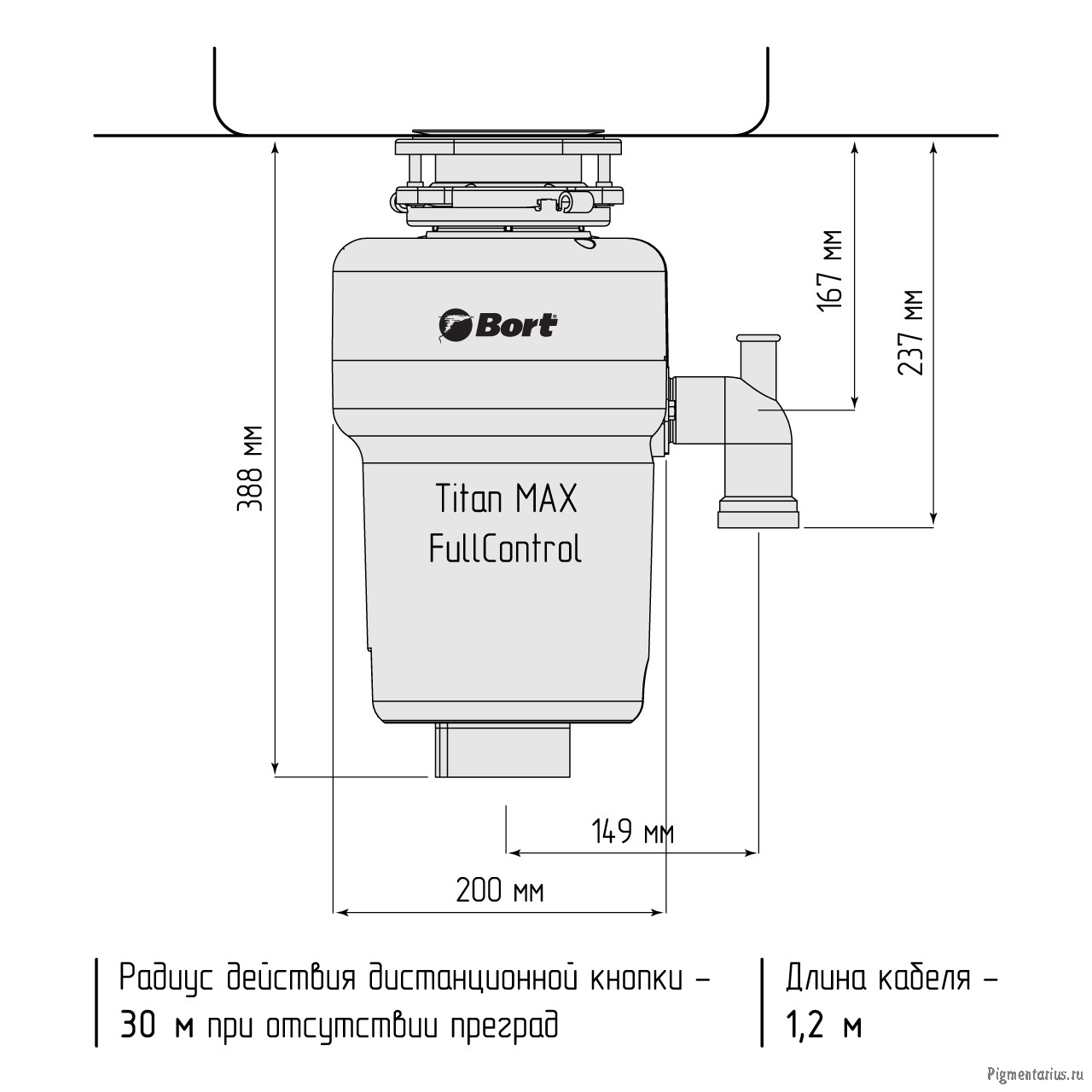 Bort Измельчитель пищевых отходов TITAN MAX Power (FULLCONTROL) {Мощность л.с. 1 ; Мощность 780 Вт; 
