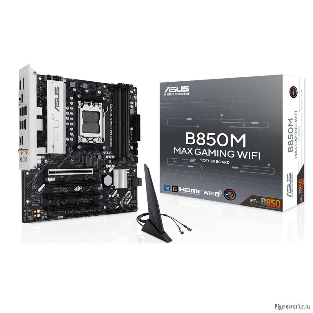ASUS B850M MAX GAMING WIFI (Socket AM5, mATX, 4xDDR5(256GB), DP/HDMI, 1xPCIe 5.0x16/1xPCIe 4.0, 1xLA