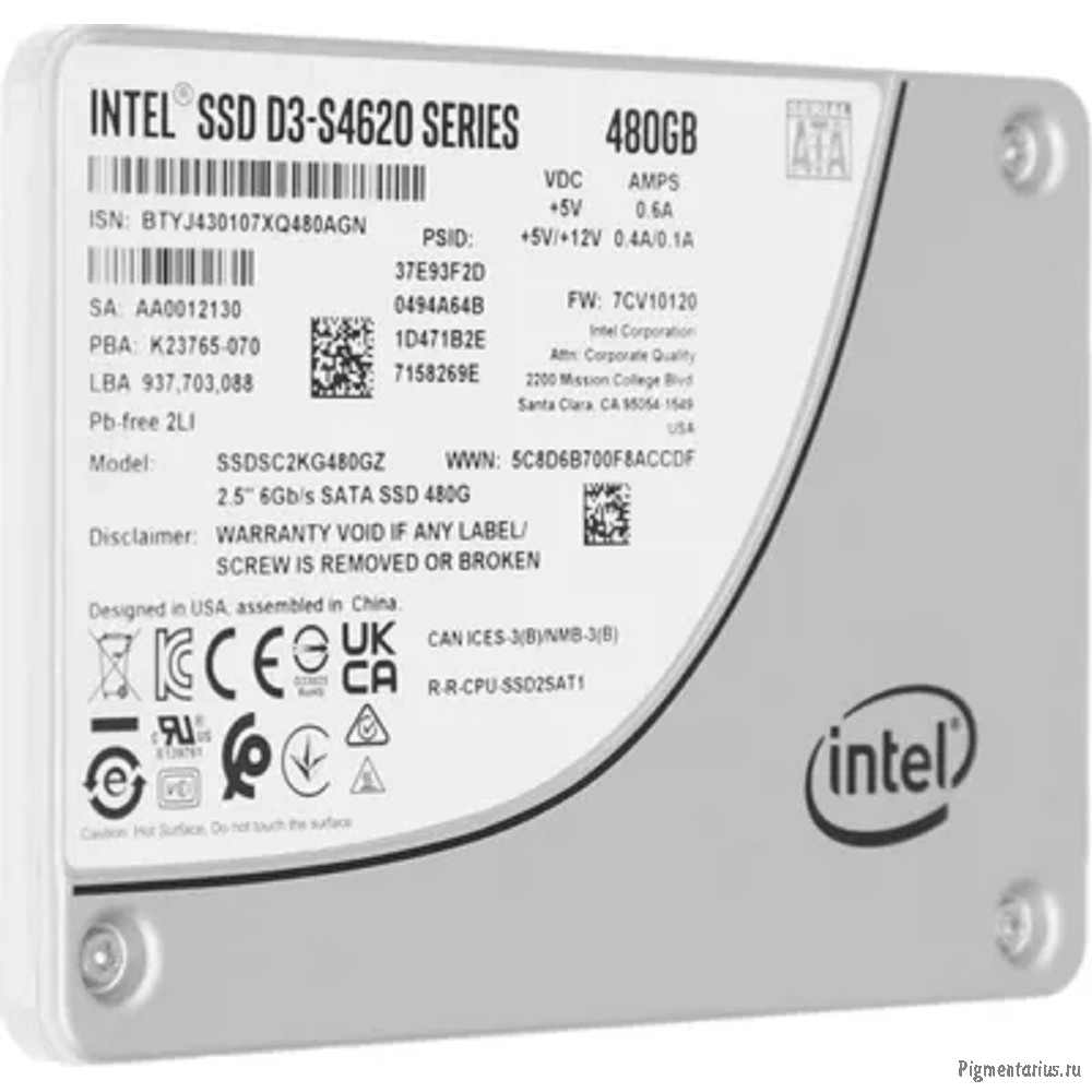 Intel SSD 480Gb S4620 серия SSDSC2KG480GZ01(1Z) {SATA3.0, 3D2, TLC, 2.5"}