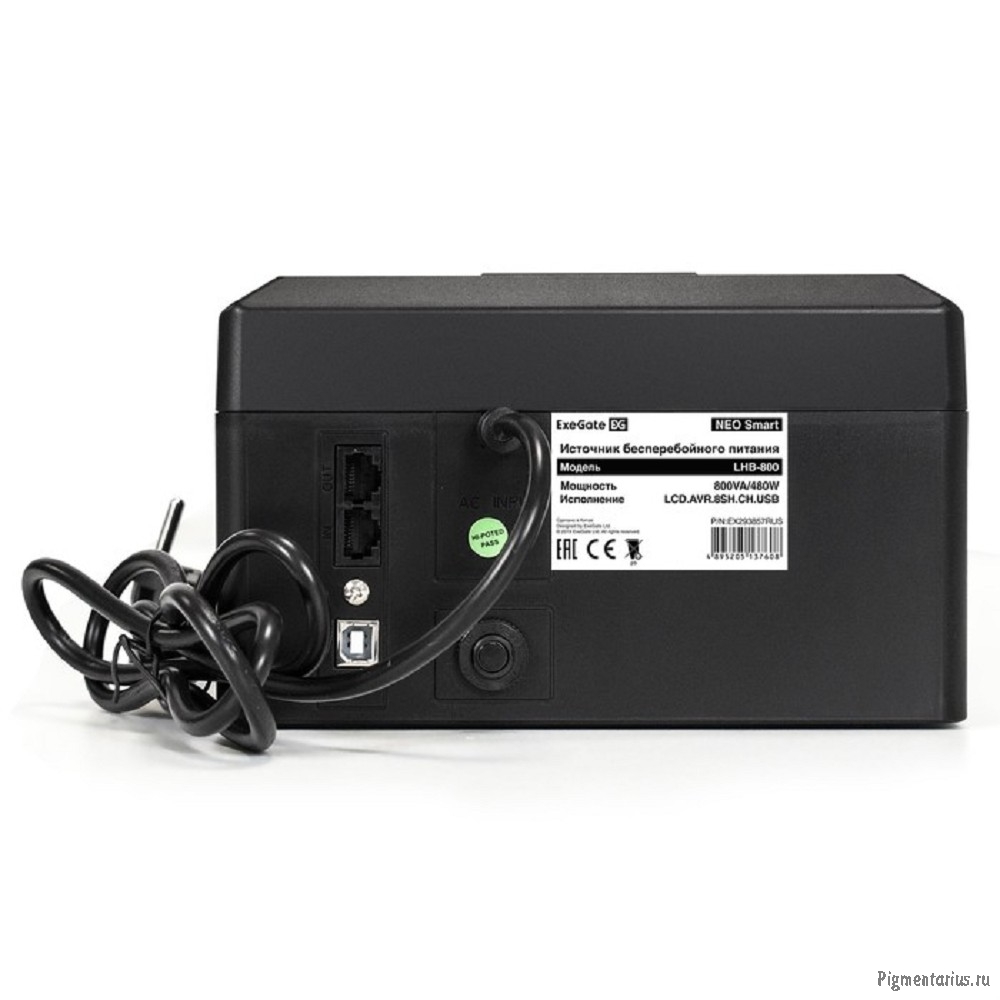 Exegate EX293857RUS ИБП ExeGate NEO Smart LHB-800.LCD.AVR.8SH.CH.USB <800VA/480W, LCD, AVR, 8*Schuko