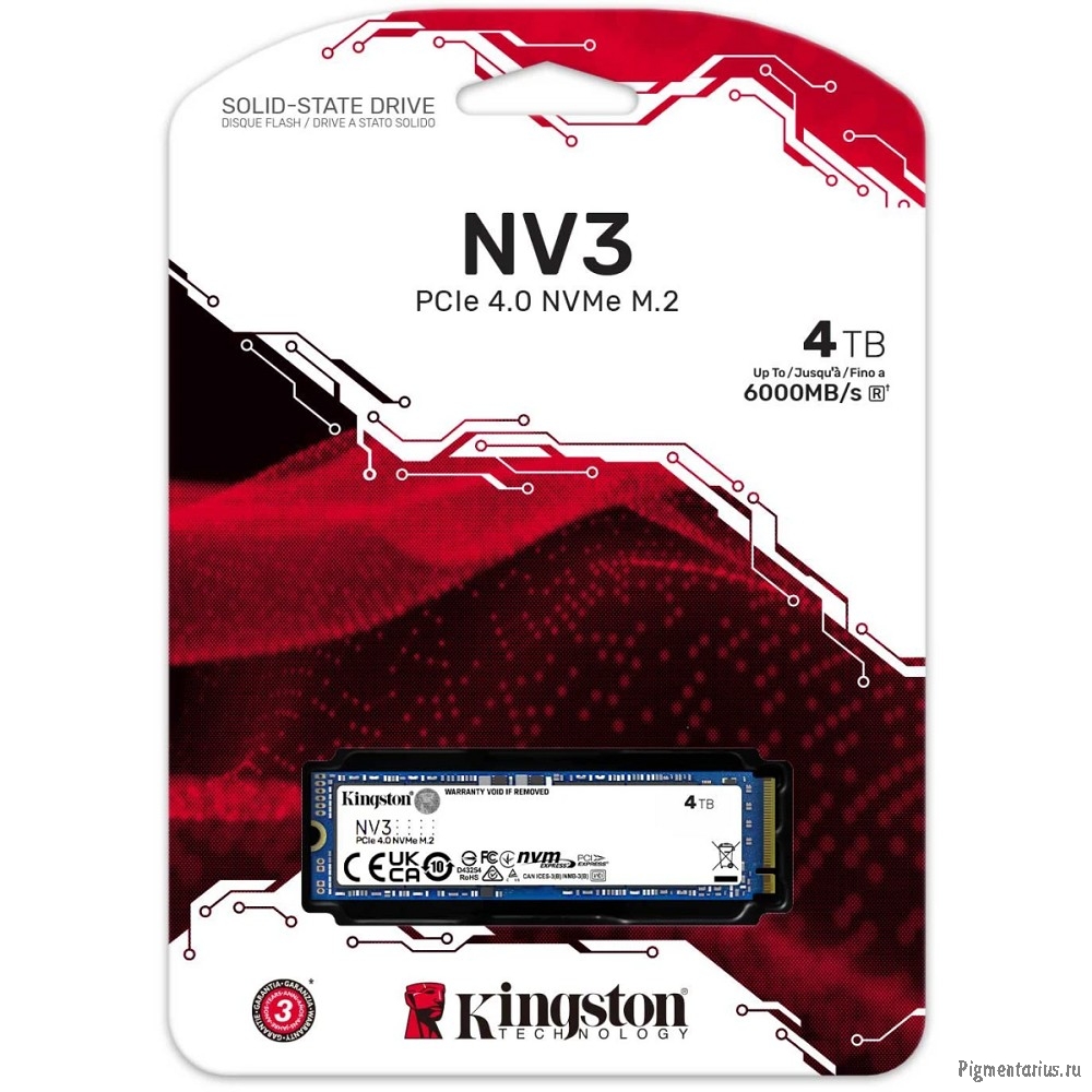 Kingston SSD NV3, 4000GB, M.2(22x80mm), NVMe, PCIe 4.0 x4, SNV3S/4000G