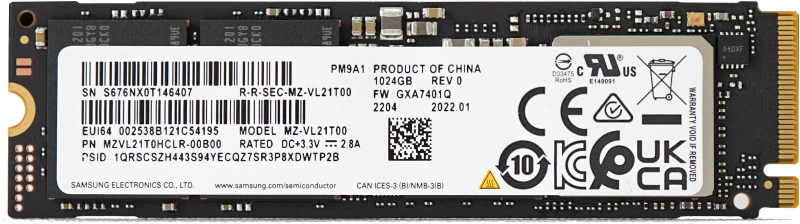 SSD накопитель Samsung PM9A1 MZVL21T0HCLR-00B00 M.2 1TB