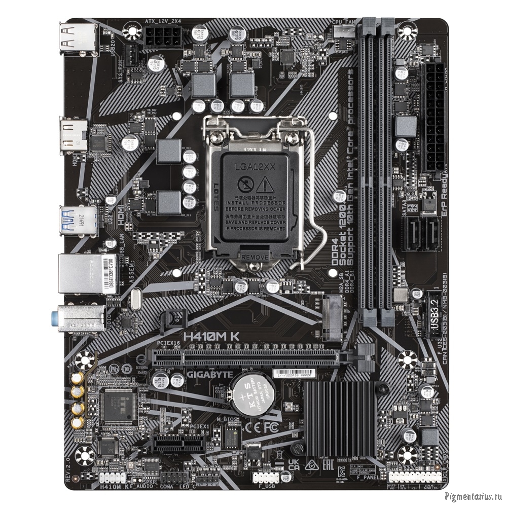 Gigabyte H410M K 2.0 (LGA1200, Q470E, 2*DDR4 (2933), 2*SATA RAID, M.2, 2*PCIe, HDMI, 2*USB 3.2, 4*US