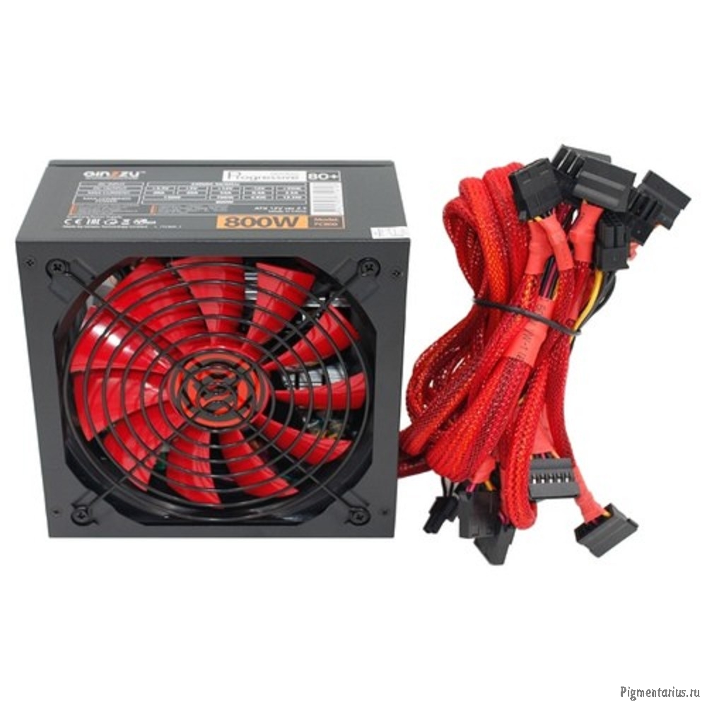 Ginzzu PC800 14CM(Red) 80+ black,APFC,24+4p,4 PCI-E(6+2), 7*SATA, 4*IDE,оплетка, кабель питания,цвет