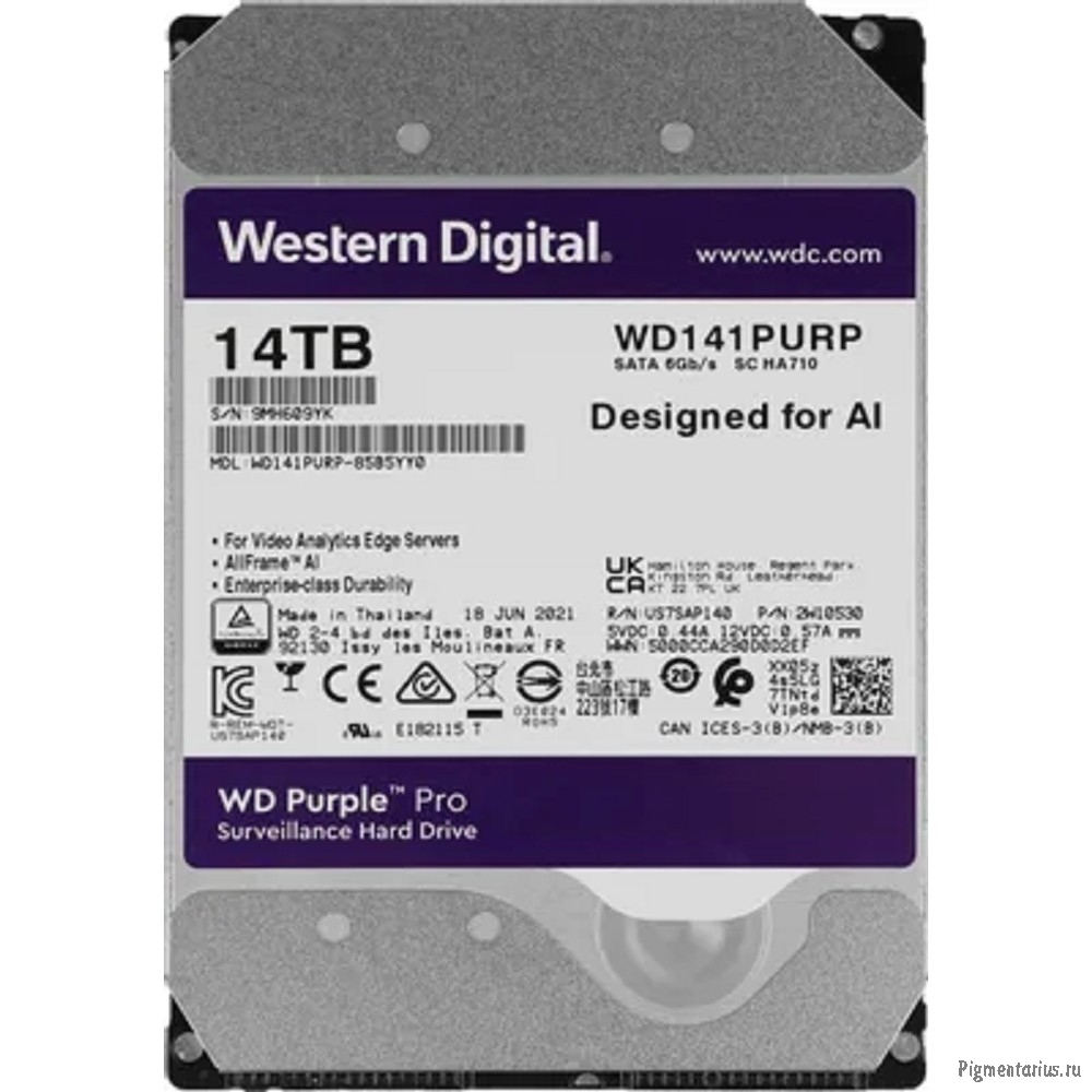 14TB WD Purple Pro (WD141PURP) {Serial ATA III, 7200- rpm, 512Mb, 3.5", All Frame AI}