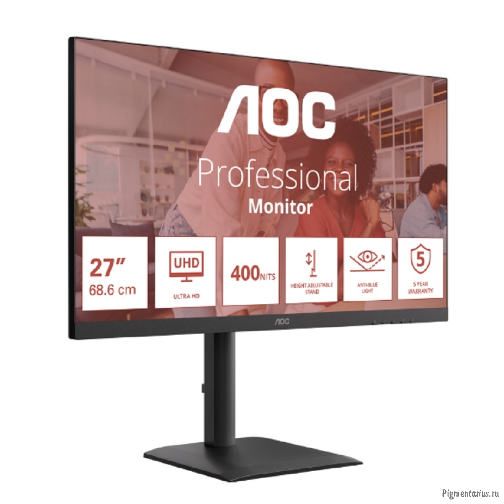 LCD AOC 27" U27E4CV {IPS 3840x2160 60Hz 4ms 400cd 2xHDMI DisplayPort DP(Out) 4xUSB 3.2 USB-C(90W) RJ
