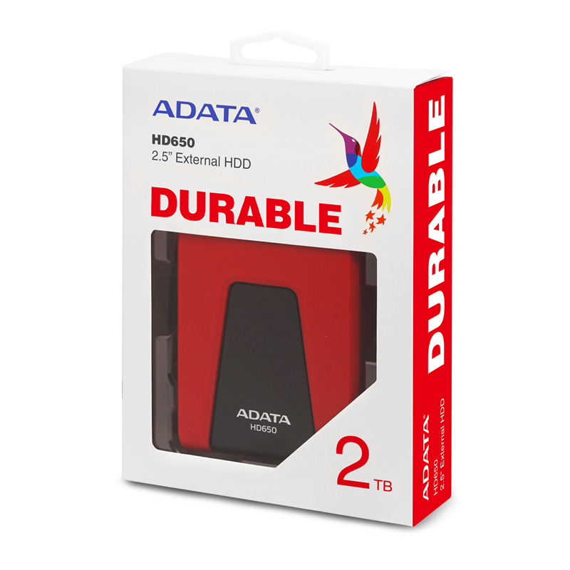 Внешний жесткий диск ADATA HD650, 2 ТБ, USB 3.2 Gen1 (AHD650-2TU31-CRD) красный