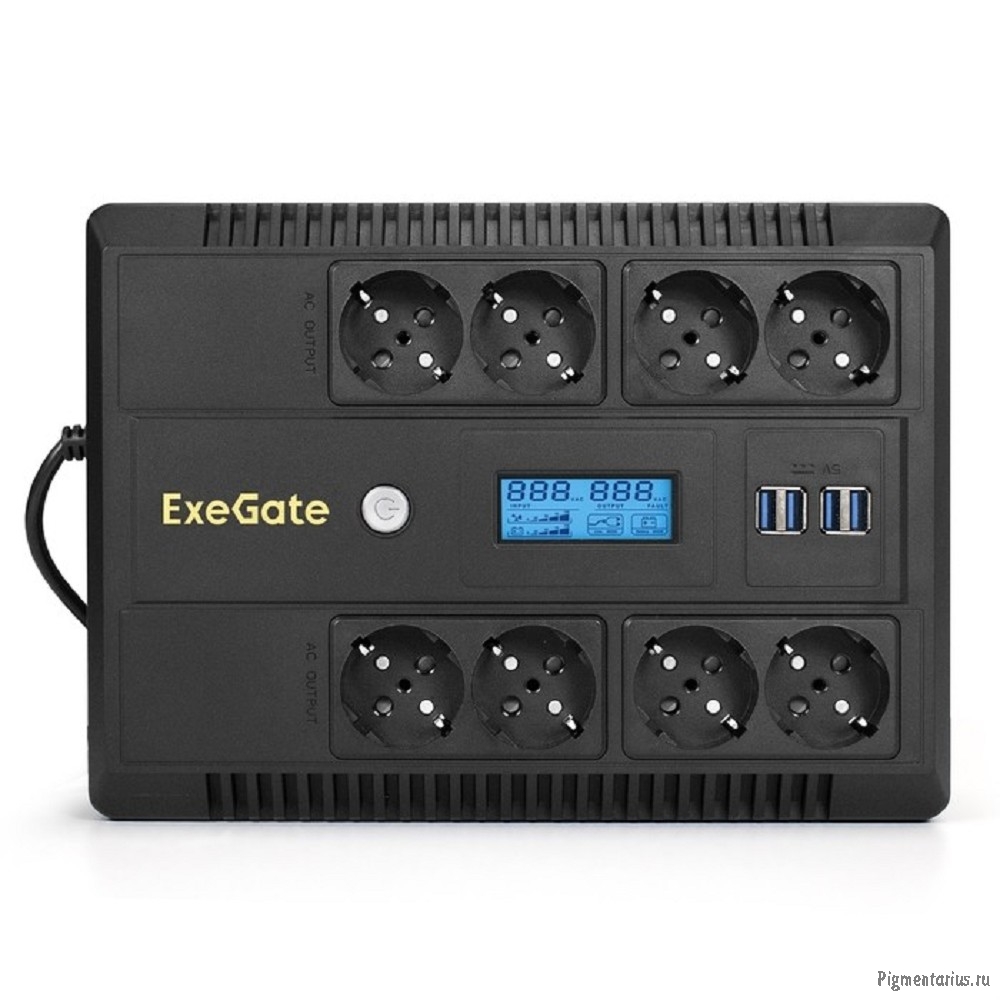 Exegate EX293857RUS ИБП ExeGate NEO Smart LHB-800.LCD.AVR.8SH.CH.USB <800VA/480W, LCD, AVR, 8*Schuko